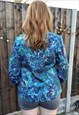 VINTAGE SMALL SHOULDER PADS GREEN PAISLEY  BLOUSE