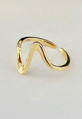 ADJUSTABLE WAVE RING, 18CT GOLD ON SILVER, GOLD