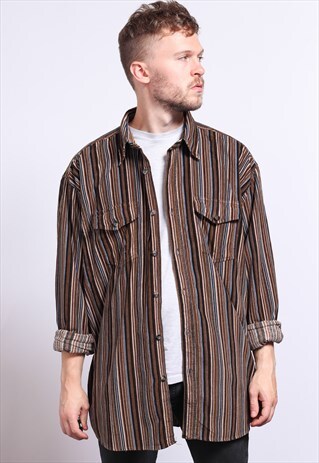 VINTAGE CORDUROY CORD STRIPED SHIRT