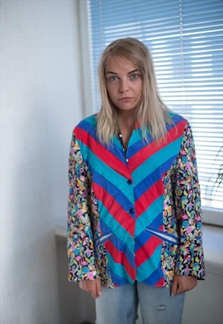 VINTAGE 80'S MULTI COLOUR PATTERNED JACKET