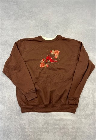 VINTAGE SWEATSHIRT EMBROIDERED BIRDS PATTERNED JUMPER