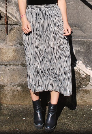 VINTAGE MONOCHROME STRIPE MIDI SKIRT