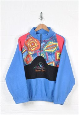 Vintage Fleece 1/4 Zip Retro Pattern Blue Ladies Large