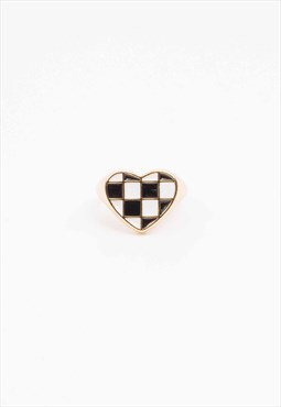 New Gold Heart Check Pattern Adjustable Ring