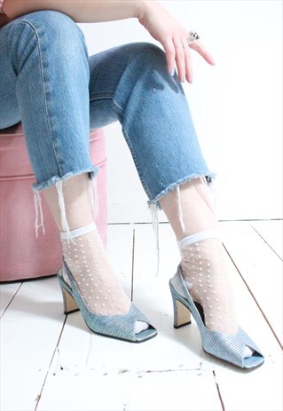 VINTAGE 90S BLUE FAUX SNAKESKIN OPEN TOE SLINGBACKS