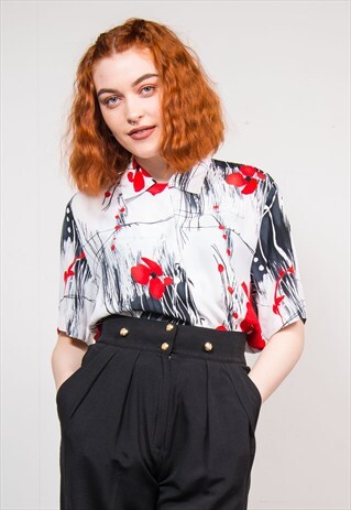 90'S VINTAGE PATTERNED SHORT SLEEVE SHIRT BLOUSE