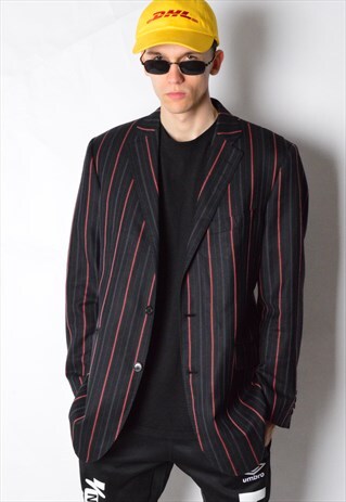 VINTAGE 90S BLACK STRIPED WOOL BLAZER