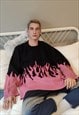 OVERSIZED FLAME KNITTED SWEATER FIRE KOREAN JUMPER IN PINK