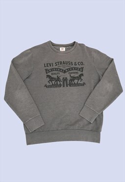 Grey Sweatshirt Jumper Logo Print Round Neck Mens Unisex