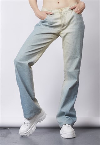VINTAGE Y2K CAVALLI BABY BLUE GLITTER STRAIGHT LEG JEANS