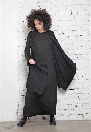 LONG BLACK VEST/ LONG VEST/ BLACK CAPE