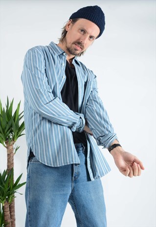VINTAGE GAP STRIPED SKATER SHIRT IN BLUE
