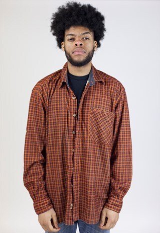 VINTAGE 90S ORANGE CHECK FLANNEL SHIRT