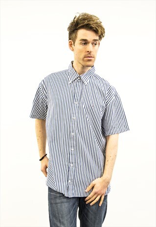TOMMY HILFIGER VINTAGE 1990S BLUE STRIPED SHIRT