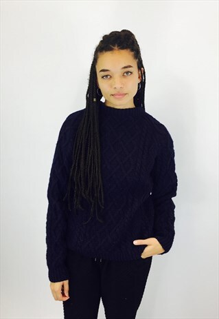 VINTAGE GORGEOUS BLUE KNITTED CHUNKY JUMPER