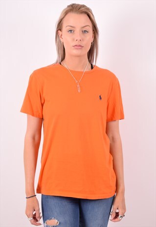 POLO RALPH LAUREN WOMENS VINTAGE T-SHIRT TOP MEDIUM ORANGE 9