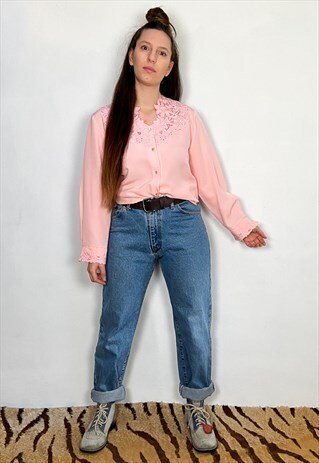 VINTAGE 90'S PINK LACE LONG SLEEVE BLOUSE