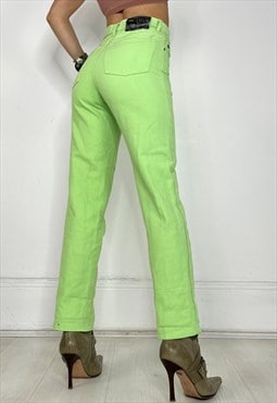 Vintage 90s D&G Jeans Trousers High Waisted Bright Green 