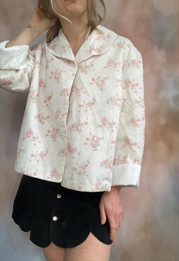 Quilted Bed Jacket in Rose Ditsy Floral Print Lace 