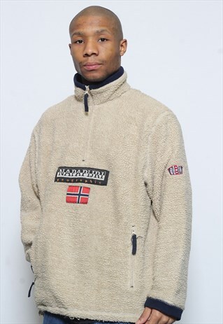 VINTAGE NAPAPIJRI BIG LOGO 1/4 ZIP FLEECE BEIGE