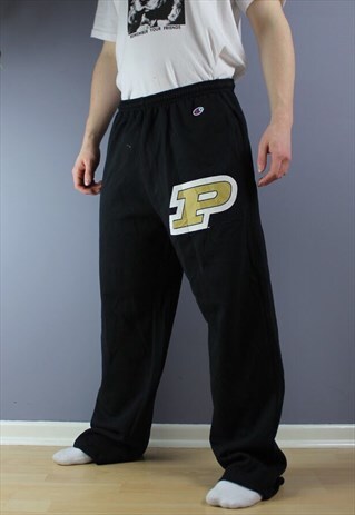 VINTAGE CHAMPION SWEATPANTS IN BLACK WITH EMBROIDERED LOGO