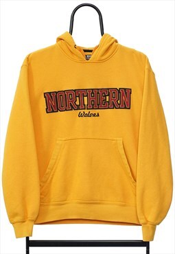 Vintage Northern Wolves Spellout Yellow Hoodie Womens