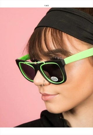 80S VINTAGE BLACK & GREEN FESTIVAL SUNGLASSES