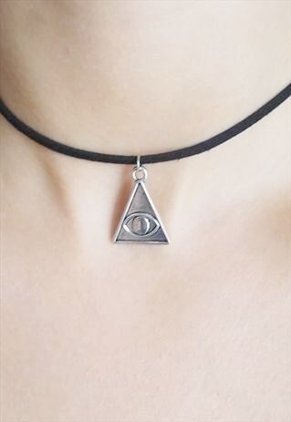 BLACK SUEDE EYE OF PROVIDENCE CHOKER