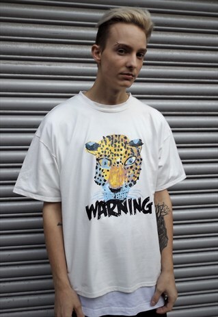 LOOSE FIT OVERSIZE WARNING SLOGAN LEOPARD GRAPHIC PRINT TEE