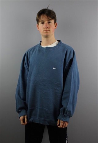 VINTAGE NIKE SWEATSHIRT IN BLUE WITH EMBROIDERED SWOOSH LOGO