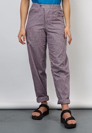 VINTAGE 80'S BLACK/PINK GINGHAM TROUSERS