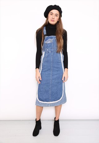 VINTAGE 90S BLUE DENIM DUNGAREE DRESS