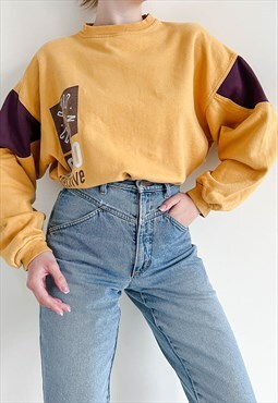 Vintage 90s Color Block Mustard Yellow Slouchy Jumper M