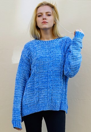 CHENILLE KNITTED BLUE JUMPER SWEATER