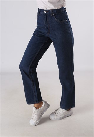 VINTAGE HIGH WAISTED DENIM JEANS WIDE STRAIGHT LEG UK 8 (E1L