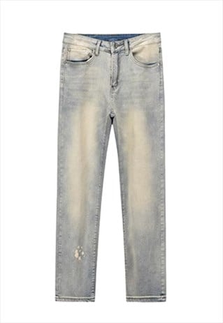 Blue Washed Pants Jeans Trousers Unisex 