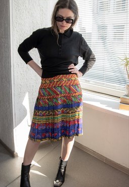 Vintage 80's Mini Pleated Patterned Skirt