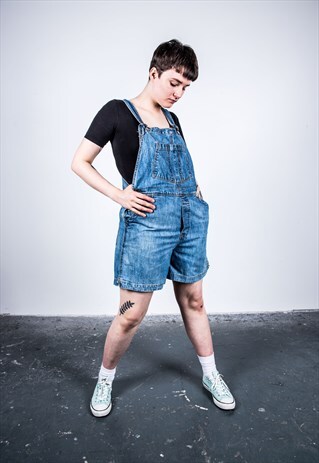 VINTAGE BLUE DENIM SHORT DUNGAREES