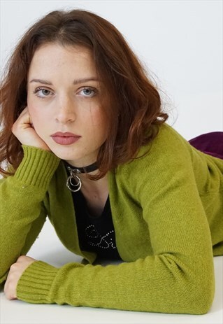 GREEN WOOL CARDIGAN
