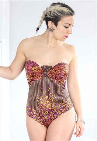 VINTAGE 1990S BANDEAU BRIGHT PRINTED SWIMSUIT