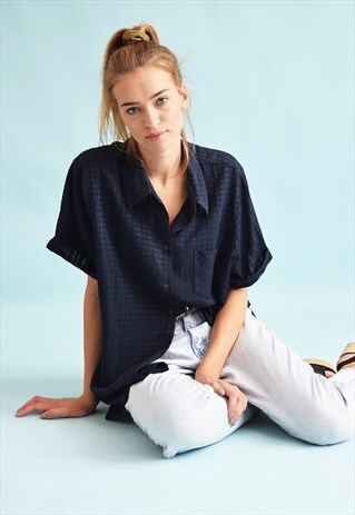 90'S RETRO NAVY BLUE OVERSIZED DADS BLOUSE TOP