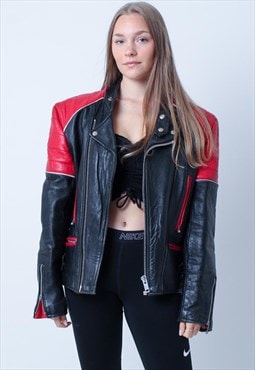 Vintage Red Black Leather Motocycle Moto Biker Jacket L