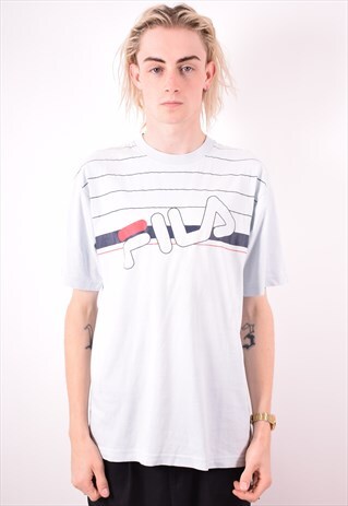 FILA MENS VINTAGE T-SHIRT TOP LARGE BLUE 90S