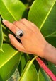 Silver 925 Arabic Statement Ring with Black Agate Stone