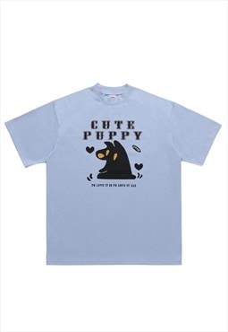 Puppy slogan t-shirt animal print tee grunge top in blue