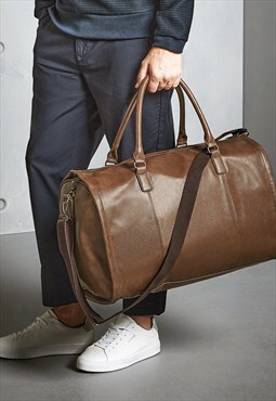 54 Floral Premium Faux Leather Holdall Backpack Bag - Brown