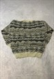 VINTAGE KNITTED JUMPER ABSTRACT PATTERNED GRANDAD SWEATER