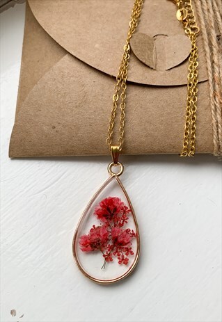 HANDMADE REAL FLOWERS PENDANT NECKLACE