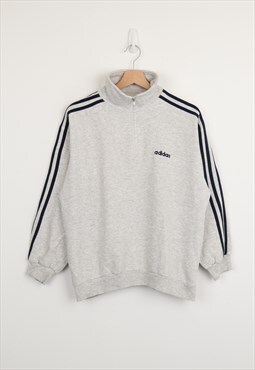 Vintage Adidas Embroidered Logo 1/4 Zip Sweatshirt in Grey