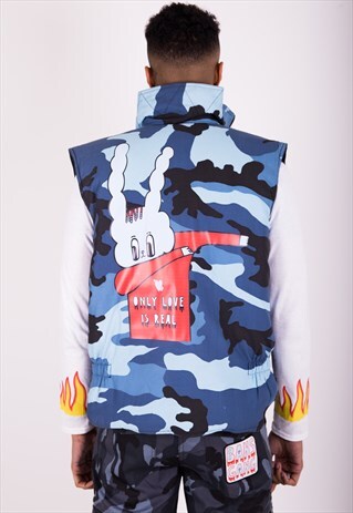 BLUE CAMO PADDED BODYWARMER